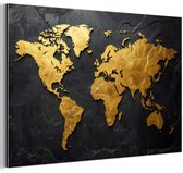 Tableau aluminium 150x100 cm - Décoration murale métal - Wereldkaart - Or - Pierre - Décoration murale métal salon - Décoration industrielle - Photo sur dibond - Accessoires industriels chambre