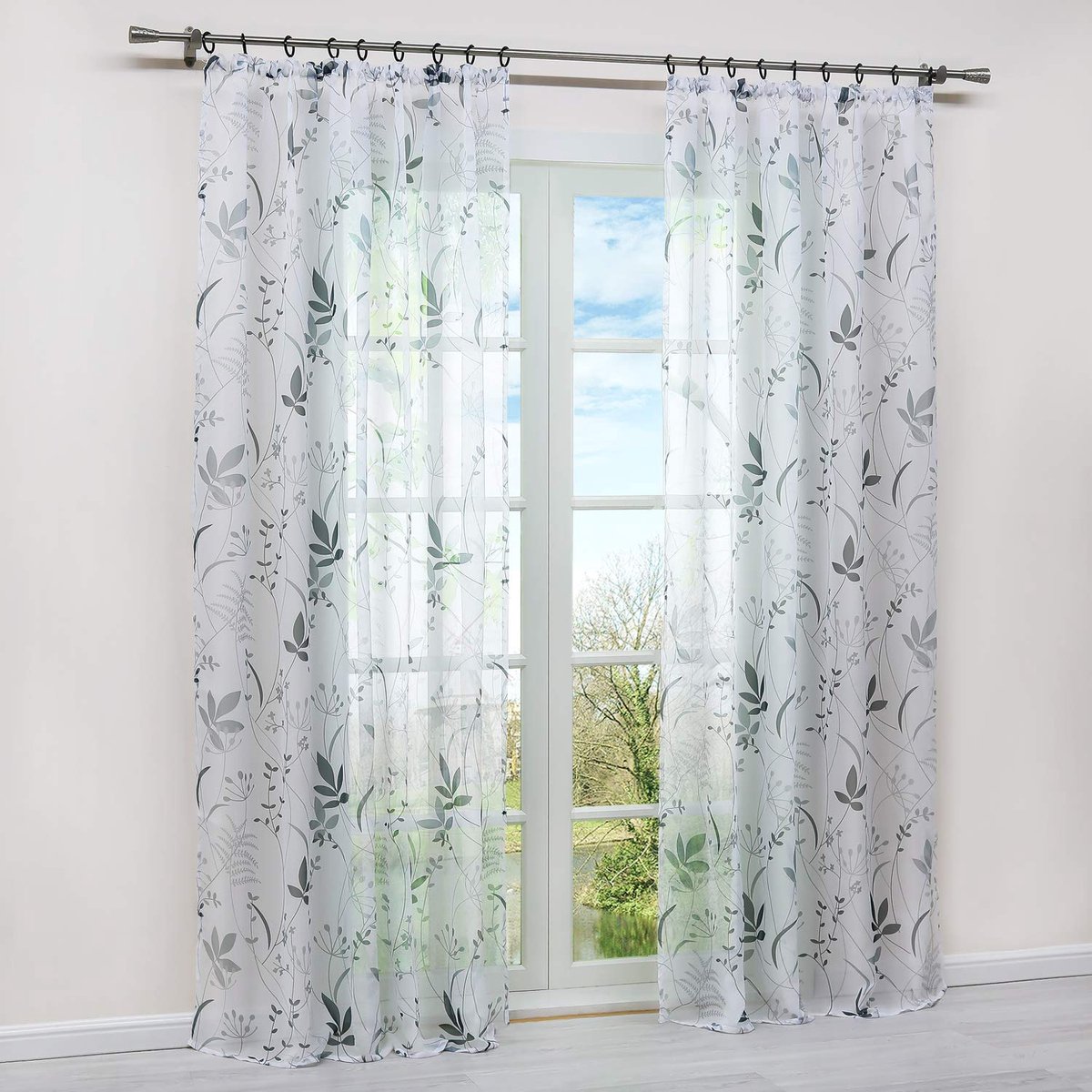 My Ninki ® Decoratief Transparant Voile Gordijn met Plooiband en Bladpatroon voor Raamdecoratie