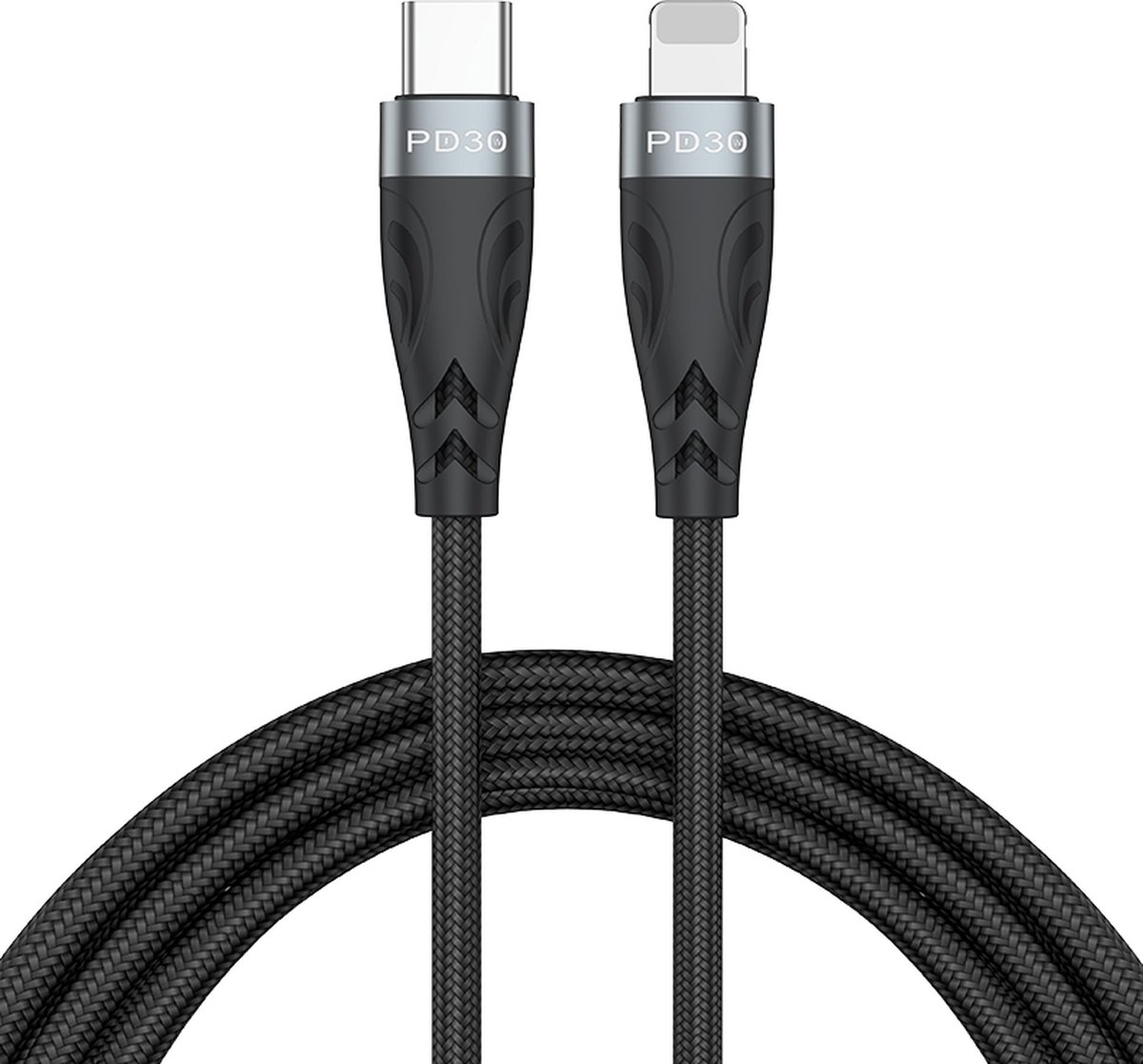 USB-C naar 8-pin oplader adapter kabel - geschikt voor Lightning - geschikt voor iPhone en iPad - oplaadkabel - 2 meter - Zwart - Provium