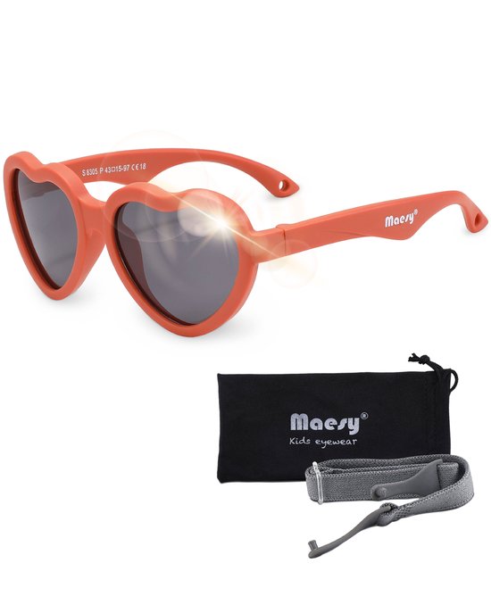 Maesy - lunettes de soleil pour bébé Maes - flexible pliable - élastique réglable - protection UV400 polarisée - garçons et filles - lunettes de soleil pour bébé en forme de cœur - brique de terre cuite