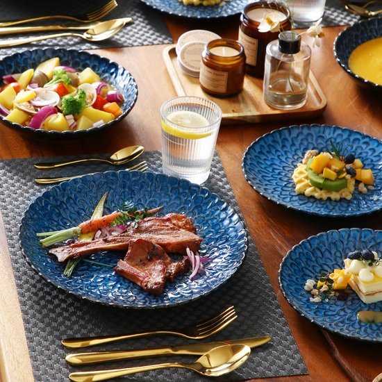 Japanse sushi set Kotobuki (blauw wit gestreept) - Japans servies en Japanse cadeau's