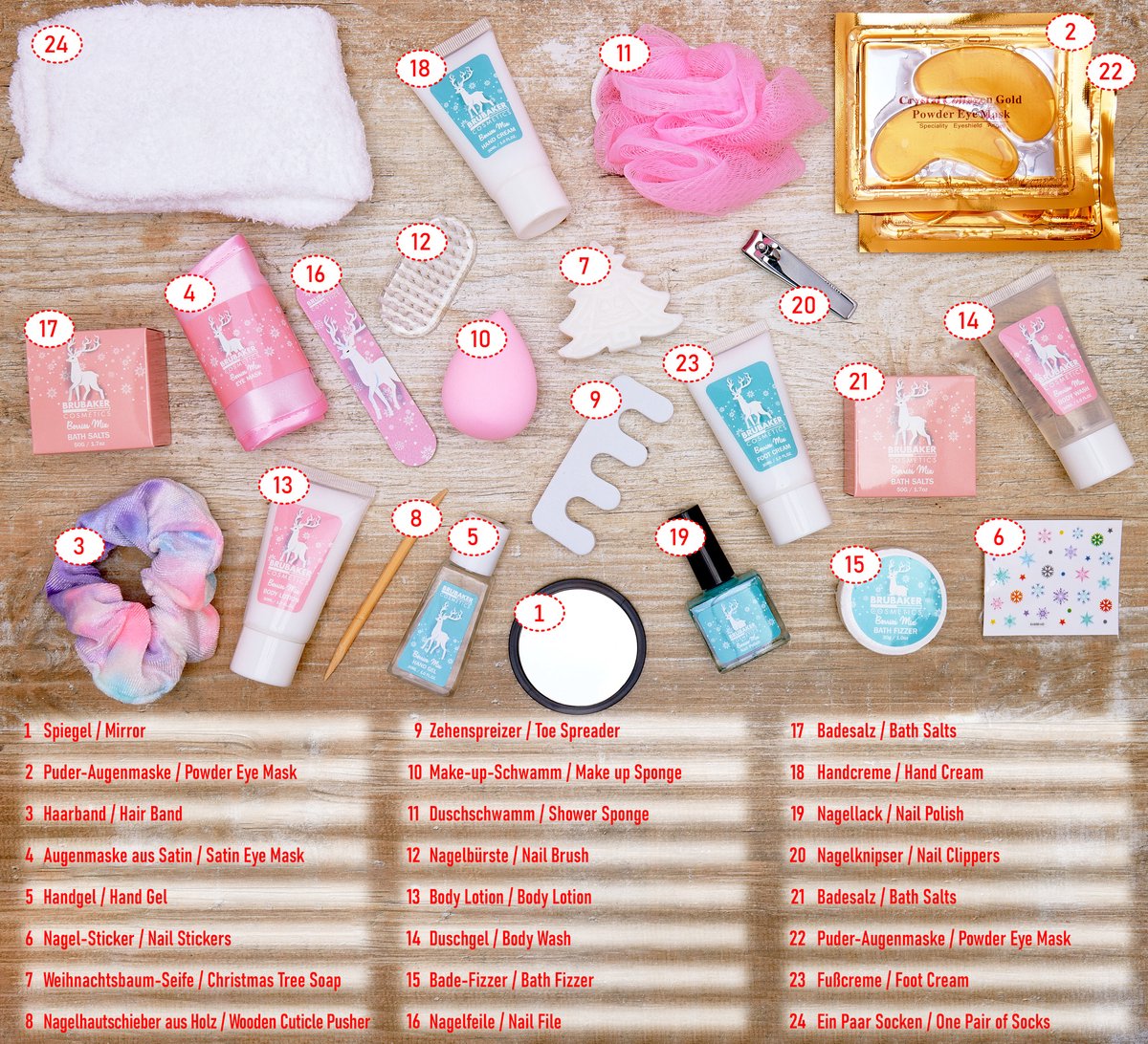 BRUBAKER Cosmetics Beauty Adventskalender 2026 - de XXL Wellness Kerstkalender voor Dames - 24 x Lichaamsverzorging Producten & Spa Accessoires - Roze – foto 8