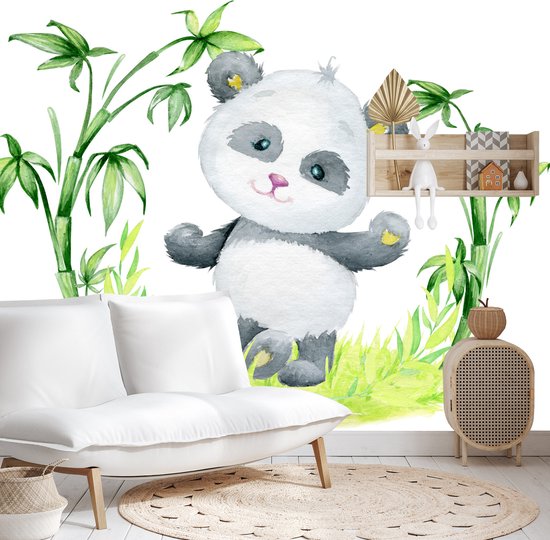 Bosdieren behang aquarel look groen beige - kinderkamer behang dieren Bosdieren behang aquarel look groen beige - kinderkamer behang dieren