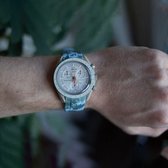 MoonSwatch horlogebandje - Blauw Baby Blue Mosaic - Rubber Watch strap for Omega X Swatch Speedmaster MoonSwatch