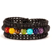 Bracelet Vintage NiSy.nl | Perles rondes en Natuursteen de Luxe avec Cuir | Belles couleurs | Chakra multicouche à 3 rangs | Pierre de Lava de type 2 avec couleur