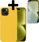 Hoesje Geschikt voor iPhone 15 Plus Hoesje Siliconen Case Met Screenprotector - Hoes Geschikt voor iPhone 15 Plus Hoes Siliconen - Geel.