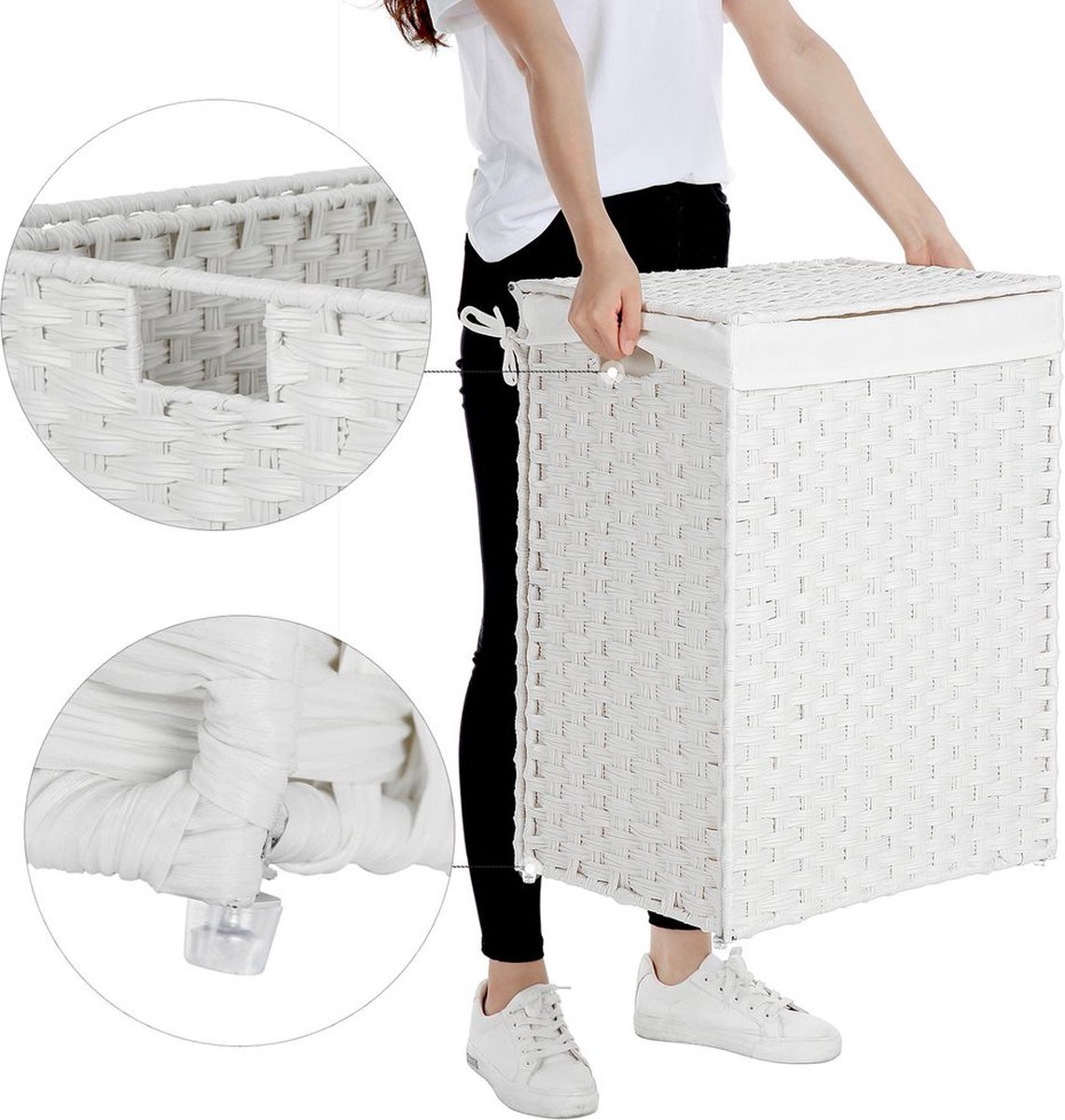 Goedkoopste Wasmand - Gemaakt van wit polyrotan - Mand - Kledingmand - Wasopslag - Wasorganizer - Kunststof wasmand - Wassorteerder - Naturel - 46 x 33 x 60 cm (L x B x H