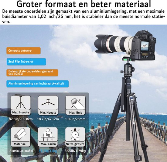 Trépied Tacklife Pour Smartphone Et Appareil Photo - Rotule 360°, Monopod Inclus