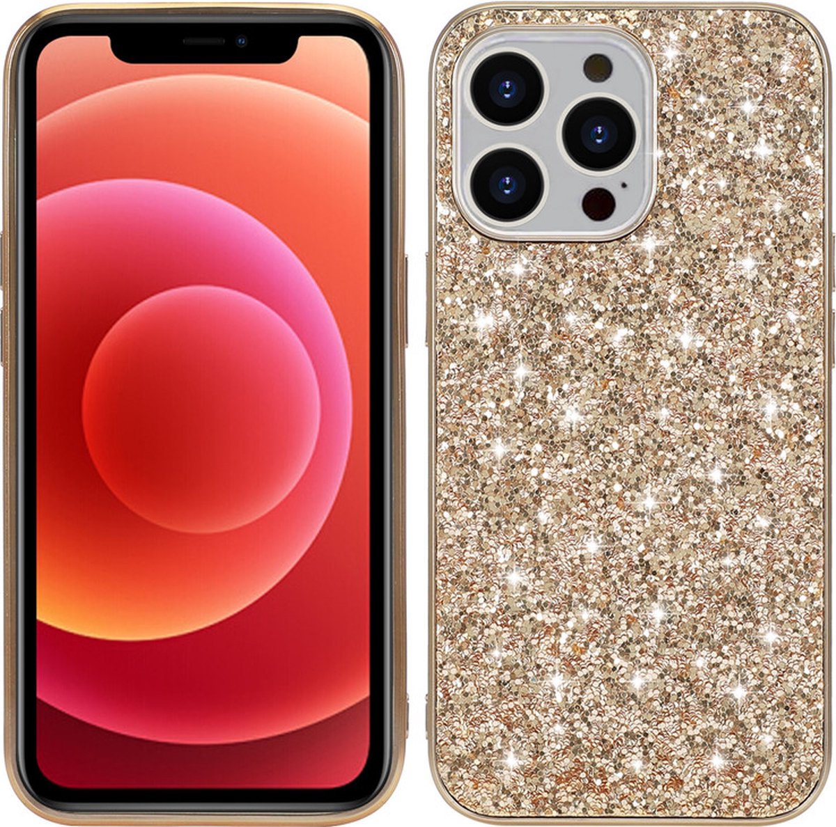 iPhone 15 Hoesje - Glitter Case Cover - Goud - Provium