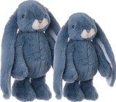 Bukowski pluche knuffel konijnen set 2x stuks - blauw - 22 en 30 cm - luxe knuffels