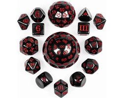 Lapi Toys - Dés Dungeons and Dragons - DnD - D&D - Polydice - set (15 pièces) - D3-D100 - Acryl - Zwart - Rouge