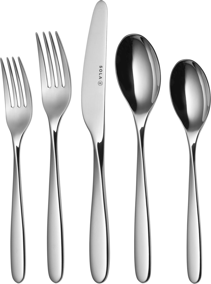 Sola Bestekset Twist 12 Persoons - Signature collectie - 100 delig - Vaatwasserbestendig - Zilverwit Edelstaal 18/10 - RVS - Zilver