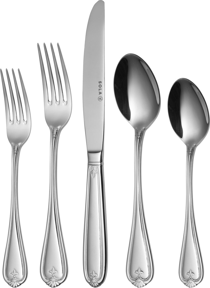 Sola Bestek Set Symphony - 50 Delig Bestekset 6 Persoons - Klassiek - Vaatwasserbestendig - Zilverwit Premium Edelstaal 18/10 RVS - Zilver