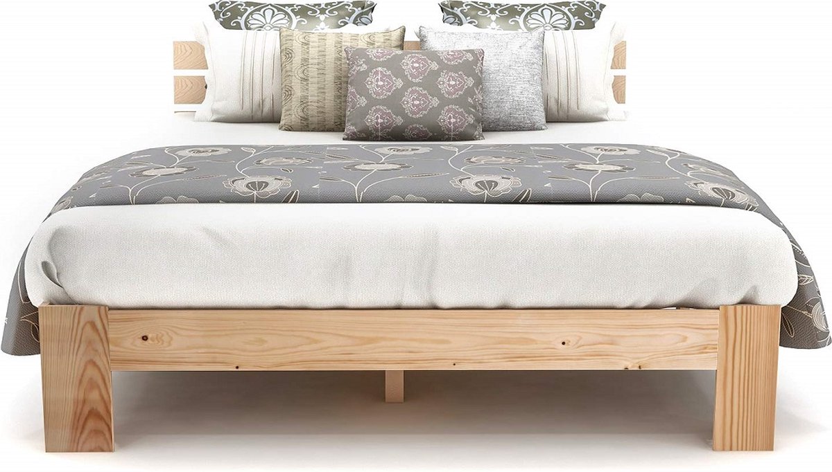 Merax Houten Tweepersoonsbed 140 x 200 cm - Bed voor 2 Personen - Naturel Bruin
