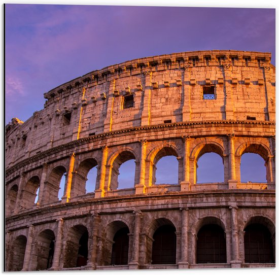 Dibond - Colosseum - Rome - Stad - Gebouw - 50x50 cm Foto op Aluminium (Met Ophangsysteem)