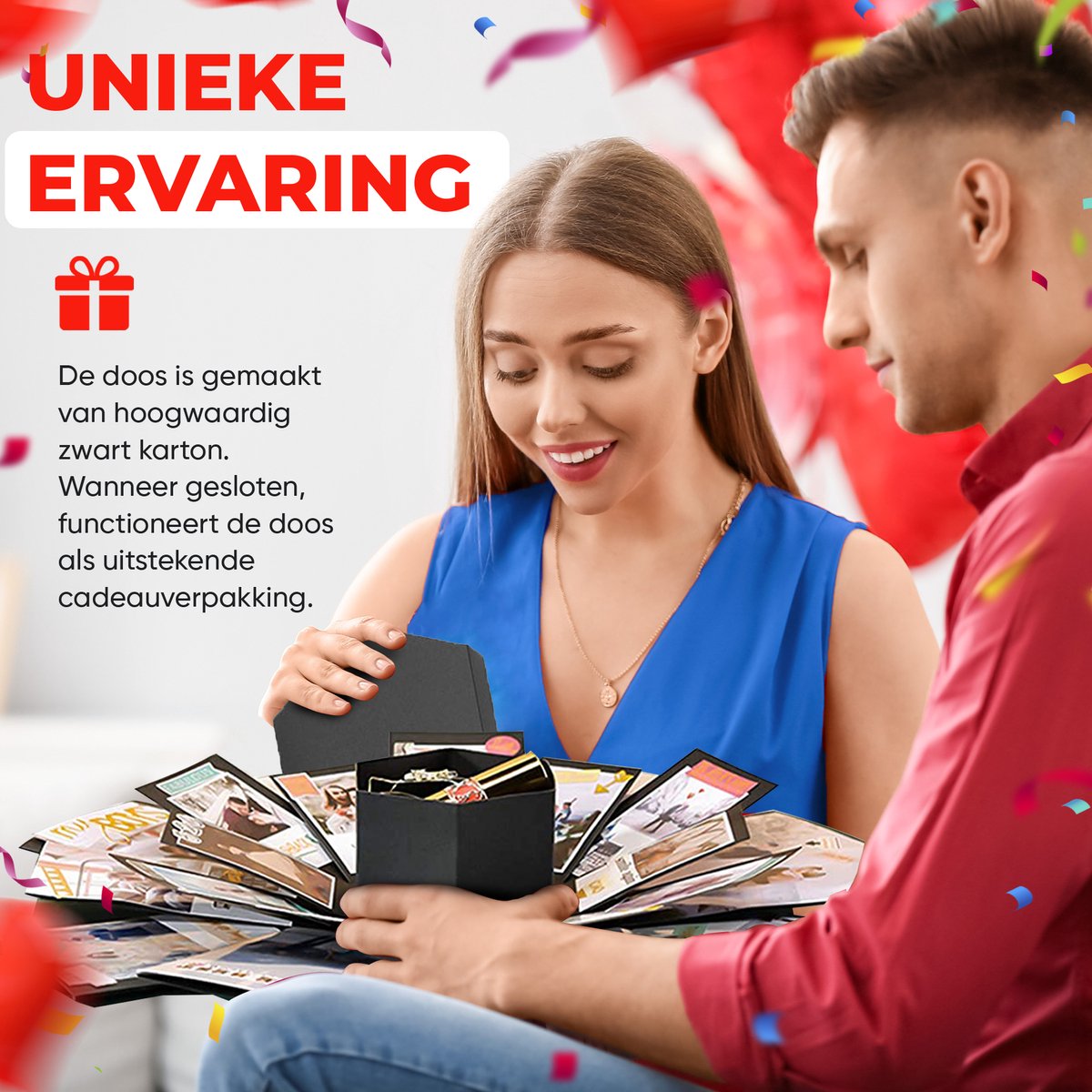 AWEMOZ Explosion Box - Foto box - Mystery Box - Unieke Geschenkdoos - Explosie box - Foto Doos - Knutselen - Incl. Kleuren Pennen en Stickervellen — afbeelding 5