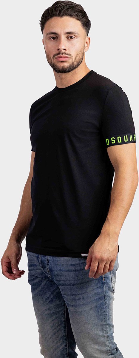 Dsquared2 Tape Logo T-Shirt Heren Zwart/Groen - Maat: XXL