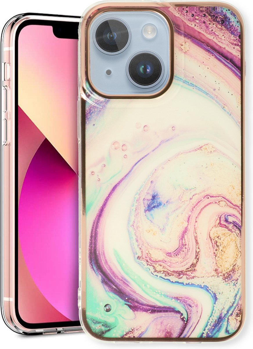 Casemania Hoesje Geschikt voor Apple iPhone 15 Plus - Twist - Siliconen Marmer Back Cover