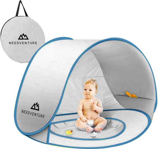 NEEDVENTURE® Baby Speeltent - Pop Up Tent - Zwembad Strandtent - Windscherm Strand - Camping Strandtentje - Speeltent - Zilver