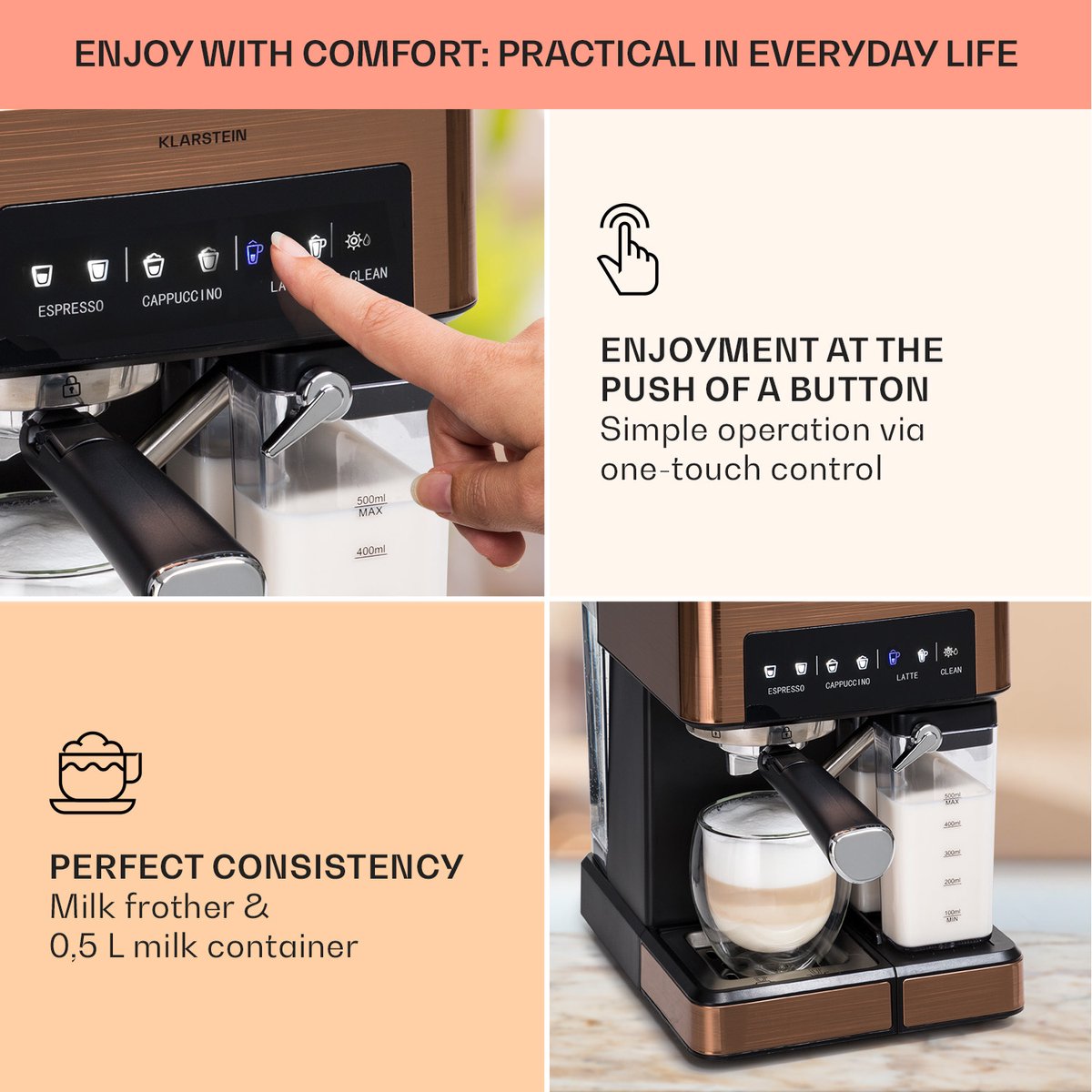 Arabica Comfort Espressomachine 1350 Watt met Uitneembaar - afbeelding 2