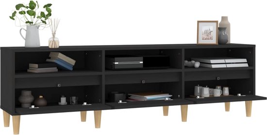 The Living Store TV-kast Classic - 150x30x44.5 cm - zwart hout - Veel opbergruimte - duurzaam materiaal - Weergavefunctie - Montage vereist