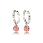 My Bendel - Zilverkleurige Oorbel Rhodonite Edelstenen Balletje - Rhodonite Zilverkleurige Oorringen: Elegantie In Balans - met Luxe Cadeauverpakking | Sieraden Voor Dames