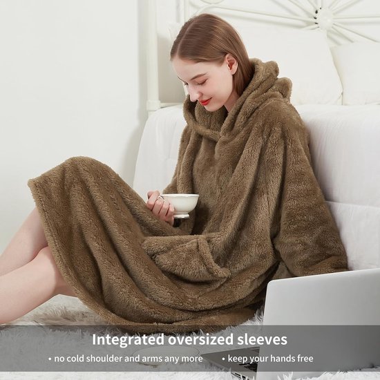 Couverture à manches, couverture câline, laine, sweat à capuche chaud  camel,... | bol.com