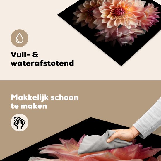 KitchenYeah® Inductie beschermer 59x52 cm - Dahlia - Bloemen - Roze - Zwart - Botanisch - Kookplaataccessoires - Afdekplaat voor kookplaat - Inductiebeschermer - Inductiemat - Inductieplaat mat