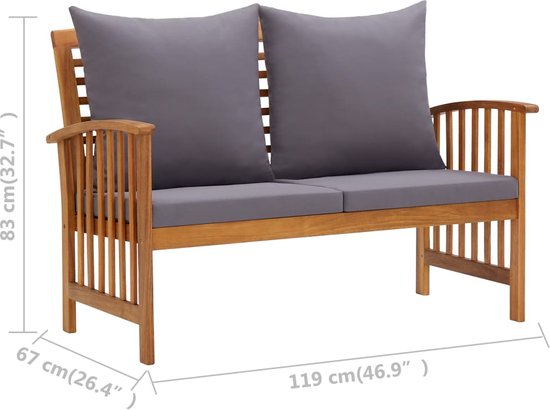 The Living Store Banc de jardin en bois d'acacia - 119 x 67 x 83 cm - Élégant et durable - Coussins inclus