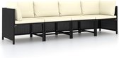 The Living Store Loungebank Exquisite - 4-zits - PE-rattan - Staal - Zwart - 100% polyester kussen - 60x60x60 cm