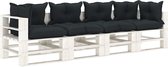 The Living Store Pallet Loungeset - 260 x 67.5 x 60.8 cm - Grenenhout - Antraciet/Wit