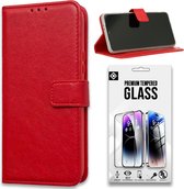 Casemania Hoesje Geschikt voor Apple iPhone 15 Rood & Glazen Screenprotector - Portemonnee Book Case - Kaarthouder & Magneetlipje