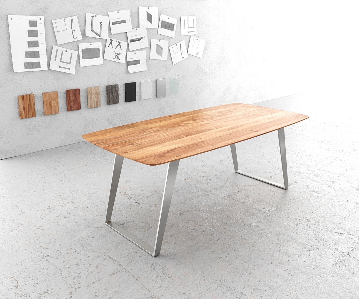 Eettafel Edge Boot acacia natuur 200x100 edelstaal schuin zwitserse rand eettafel