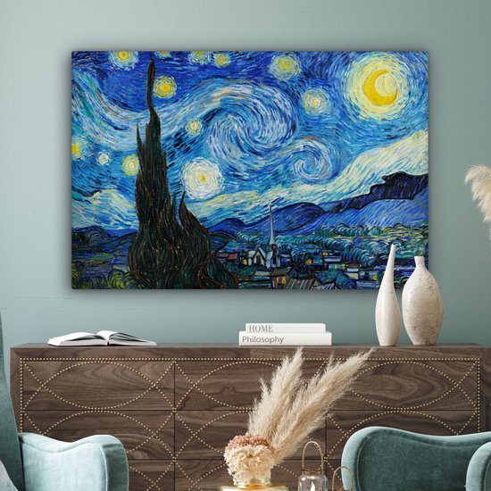 Peintures sur toile nuit étoilée 120x80 - Accessoires décoration chambre - Tableau nuit étoilée salon - Décoration murale maîtres anciens chambre - Décoration murale cuisine - Toile murale Vincent van Gogh - Décoration maison - Accessoires de maison