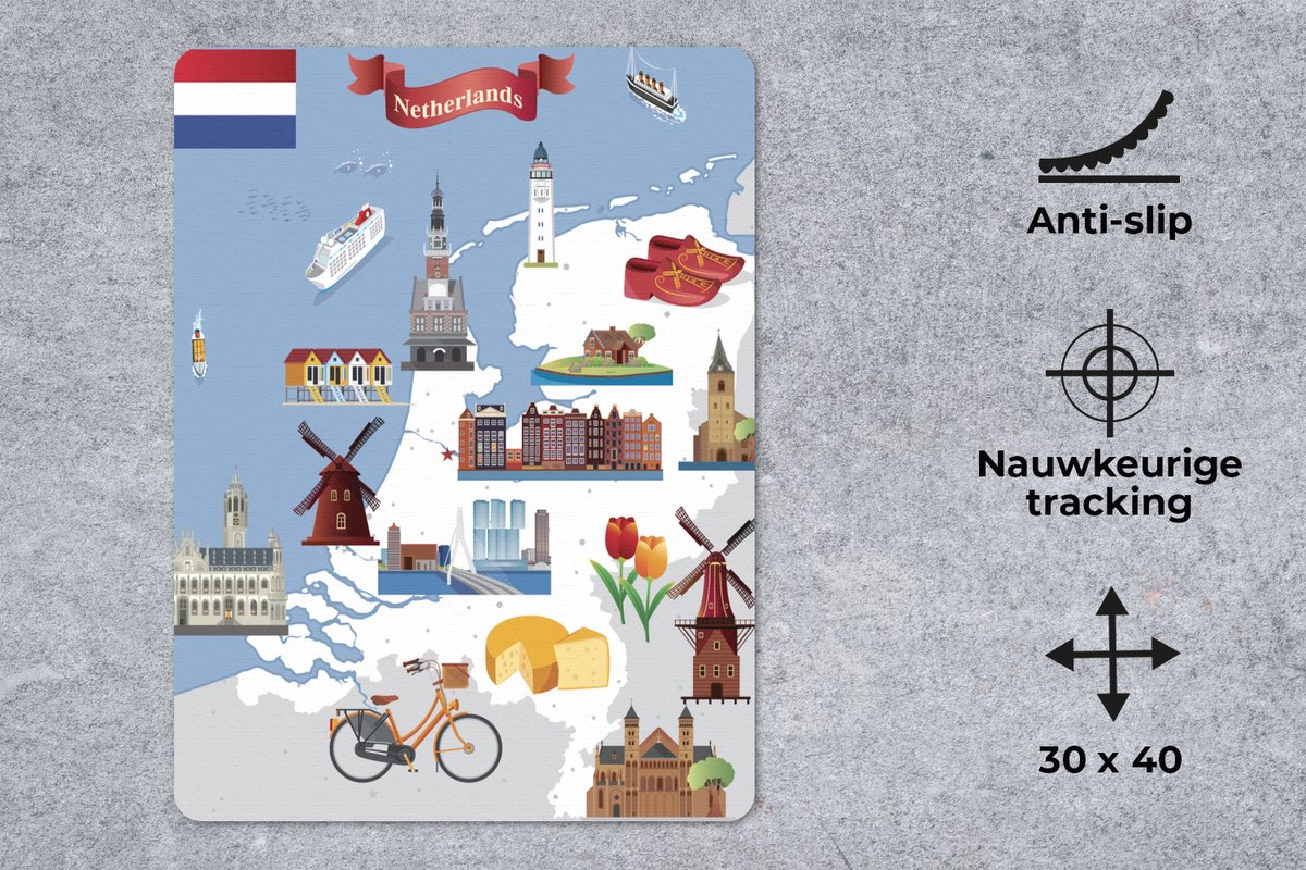 Muismat Kaart Nederland - Witte kaart van Nederland muismat rubber - 30x40 cm - Muismat met foto