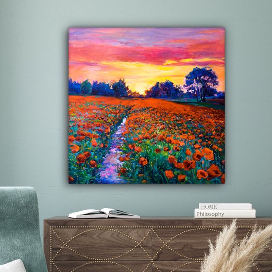 Toile - Peinture - Fleurs - Nature - Peinture à l'huile - 90x90 cm - Toile Nature - Toile Toile - Décoration murale