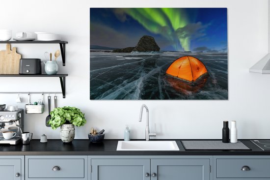 Tente sur la glace sous les aurores boréales toile 2cm 140x90 cm - Tirage photo sur toile (Décoration murale salon / chambre) / Phénomènes naturels Peintures sur toile
