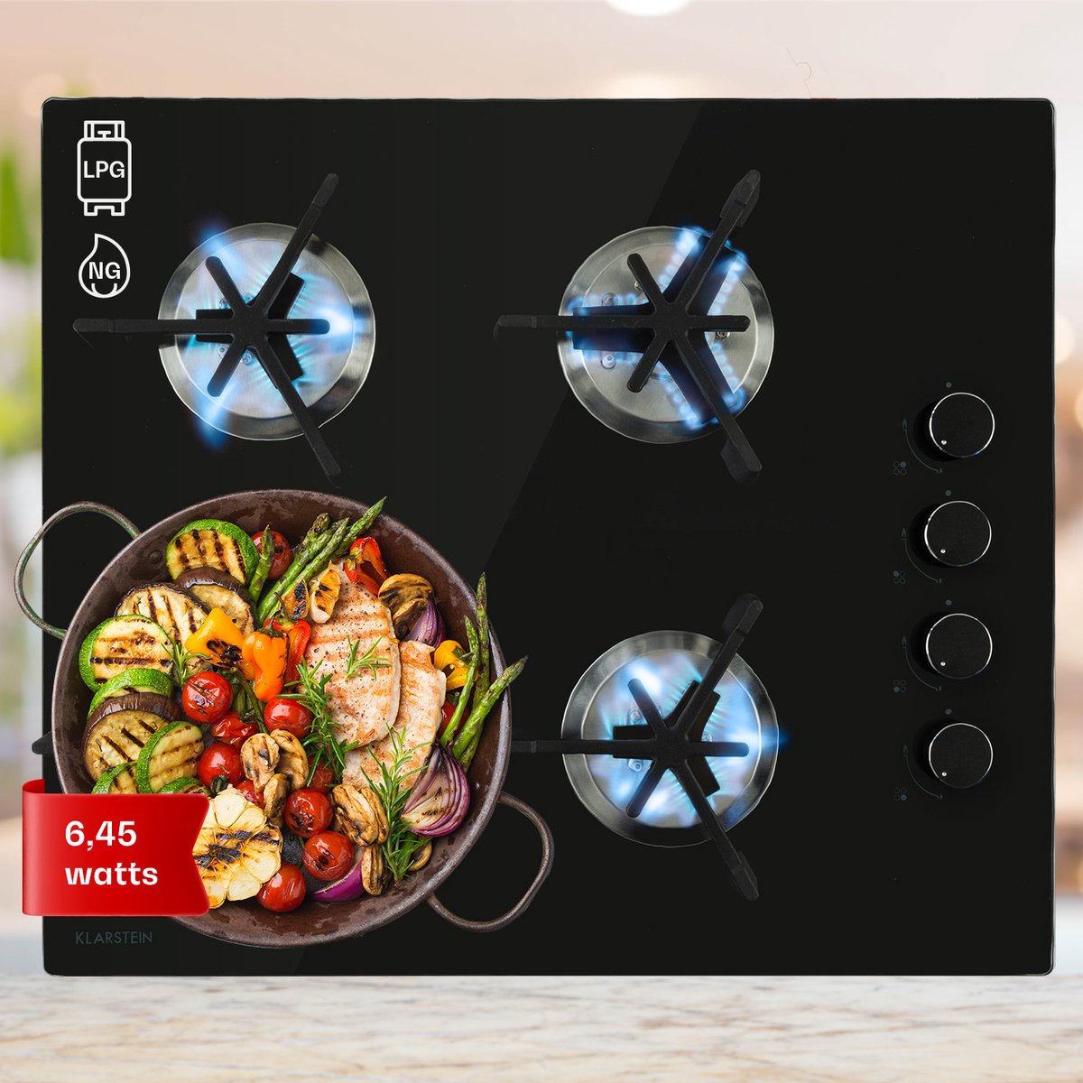 Klarstein Trifecta 4 gaskookplaat 4-pits triangel-pit glaskeramiek zwart
