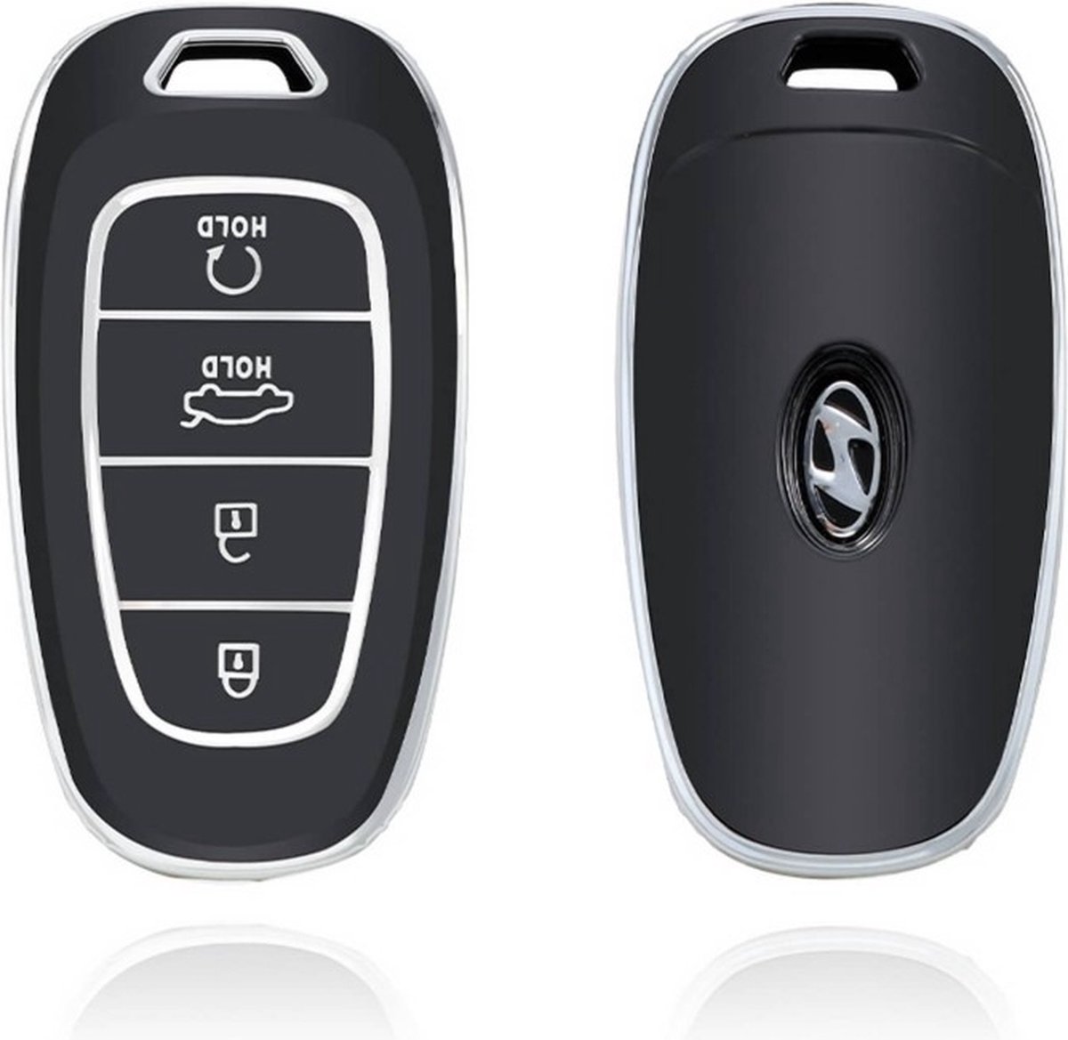 Autosleutel hoesje - TPU Sleutelhoesje - Sleutelcover - Autosleutelhoes - Geschikt voor Hyundai -zwart- E4 - Auto Sleutel Accessoires gadgets - Kado Cadeau man - vrouw