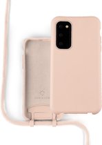Coverzs Silicone case met koord - Telefoonhoesje met koord - Backcover hoesje met koord - touwtje - voor geschikt voor Samsung Galaxy S20 - roze