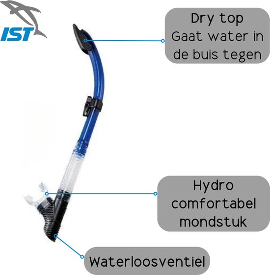 IST Sports Martinique Snorkelset Volwassenen - Maat 40 tot 44 - Met Snorkelbril, Snorkel en Vinnen - Siliconen - Blauw