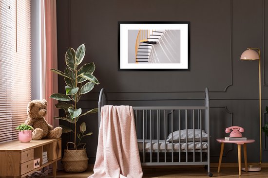 Escaliers - Zwart - Wit - Poteau - Décoration Décoration murale - Cadre photo - Décoration murale murale - Cadre - 90x60 cm