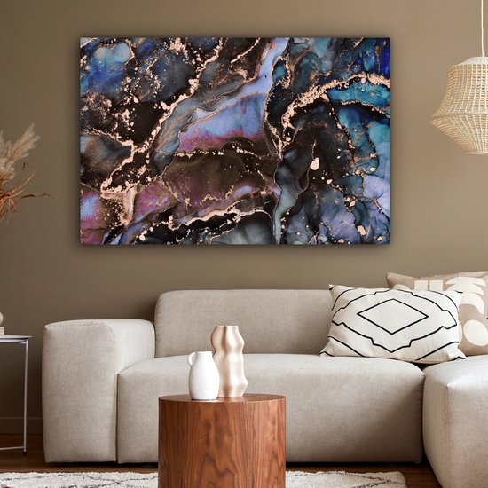 Toile Peinture Marbre - Goud - Rosé - 140x90 cm - Décoration murale