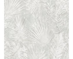 PALMBLADEREN BEHANG | Jungle - Grijs Beige Wit - A.S. Création Natural Living D`eco