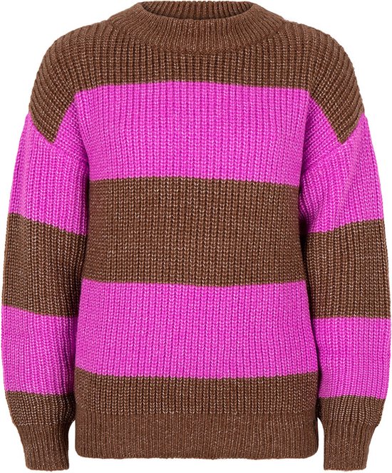 Indian Blue meiden gebreide sweater Striped Dahlia Pink