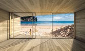 Fotobehang - Vlies Behang - Strandpad naar Strand en Zee Terras Zicht 3D - 312 x 219 cm