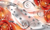 Fotobehang - Vlies Behang - Luxe Edelstenen, Diamanten en Rozen - Oranje - 208 x 146 cm
