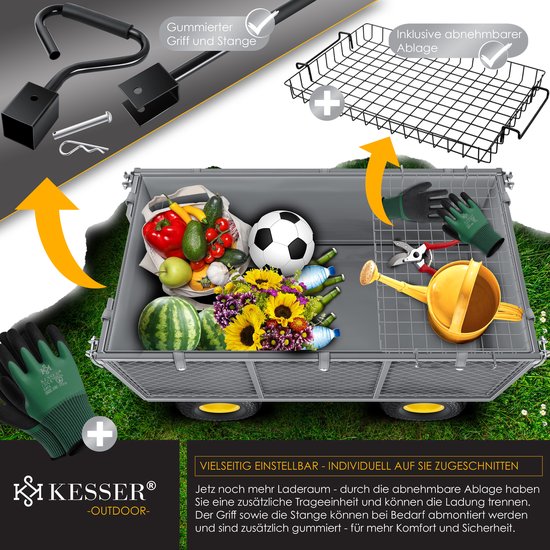 KESSER® Tuinkar Handtrekwagen 550 kg belastbare transportkar tuinkar afneembaar zeil gereedschapswagen veelzijdig te gebruiken incl. handschoenen - 550Kg (Grijs) — afbeelding 5