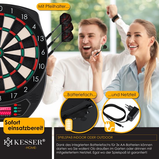 KESSER® Dartboard - Electronic Dartboard Profi Set - E Dartbord met 15 darts + 35 Pro Flights 100 pijlpunten + accessoires darts voor 1 tot 8 spelers Innovatieve elektronische dartmachine met 65 varianten - Klassiek met LCD van KESSER® — afbeelding 5