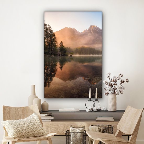 Toile toile - Peinture sur toile - Water - Arbres - Berg - Brouillard - Photo sur toile - 80x120 cm - Peintures sur toile